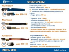 Стеклорез КОБАЛЬТ 1-роликовый, металлическая рукоятка, масляный , 2-8 мм, 5000 м, блистер (911-123)