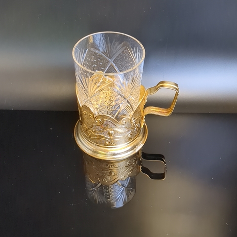 Подстаканник "Соболь", добыча, алюминиевый с хрустальным стаканом, винтаж 1960-1990 гг