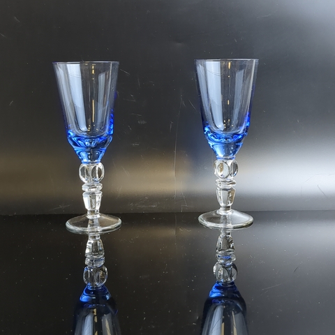 Изящные фужеры набор из 2х штук, цветное синее стекло, изящная ножка, 14 см, винтаж СССР 1970-1990 гг