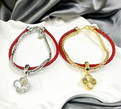 Браслет TRENDY двойной с подвеской клевер гильошесеребро/золото