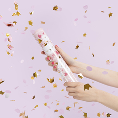 Пневмохлопушка Котенок Принцесса Короны фольга и круги тишью золото/розовый