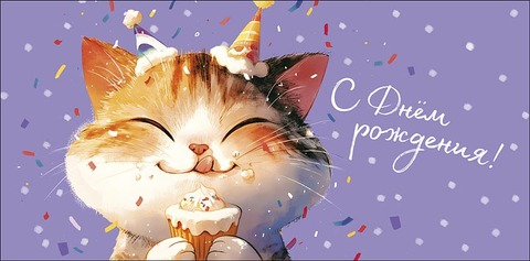 Открытка-конверт С Днем Рождения!, 8*17 см, 5 шт.