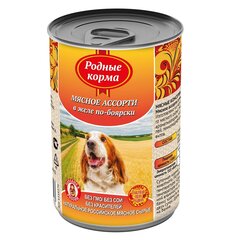 Родные Корма консервы для собак мясное ассорти в желе по-боярски 410 г