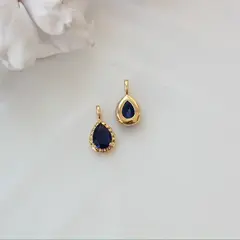 Подвеска Капля с синим фианитом, 15*8 мм, позолота, П427