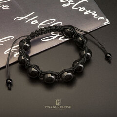 Браслет Шамбала. Чёрный нефрит. Д 12мм.