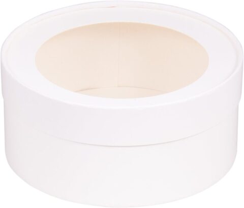 Коробка под зефир, печенье, макароны шляпная с окном диаметр 16 см высота 7 см белая