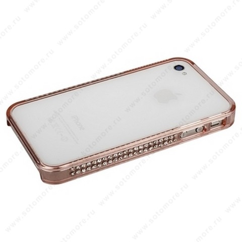 Бампер пластиковый для iPhone 4s/ 4 со стразами розовый