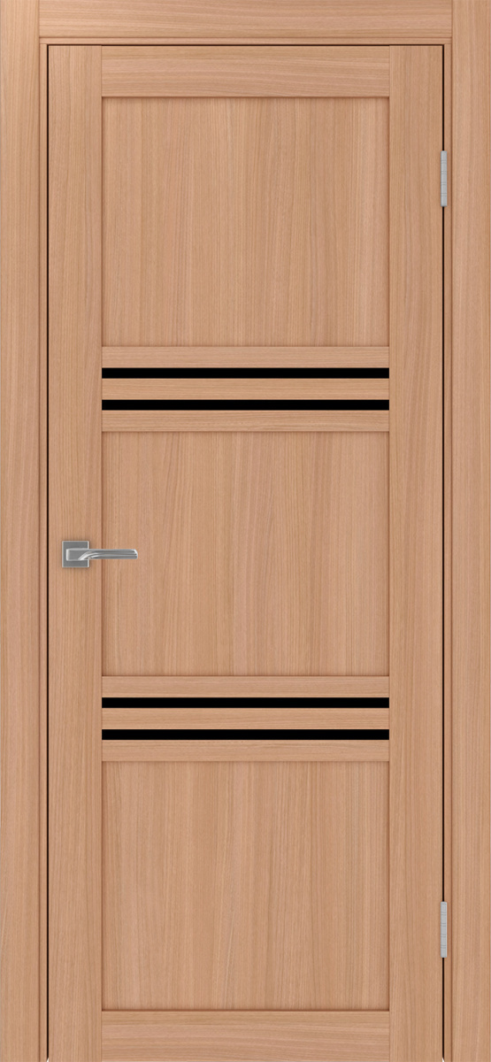 Дверь межкомнатная Оптима Порте Турин 553.12, цвет темный ясень, экошпон, стекло лакобель черное