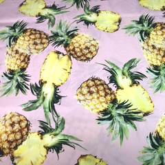 Ткань хлопок поплин с ананасами на розовом фоне 2054