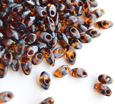 LMA-4502 Бисер-лепестки Миюки/Miyuki long Magatama Picasso Transparent Dark Amber