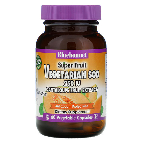 Bluebonnet Nutrition, Super Fruit, Vegetarian SOD, экстракт плодов канталупы, 250 МЕ, 60 растительных капсул