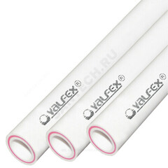 Труба PP-R белая арм стекловолокном Дн 20х3,4 Ру25 SDR6 Т<90С L=4м VALFEX 10106020 ..