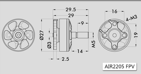 T-Motor AIR Gear 200 FPV 2205 KV2650 + propeller 5045 (4шт FPV 2205 + 4шт 5.0*4.5)