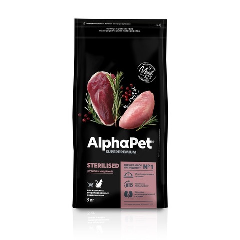 AlphaPet Superpremium Cat Sterilised Утка/индейка, сухой (3 кг)