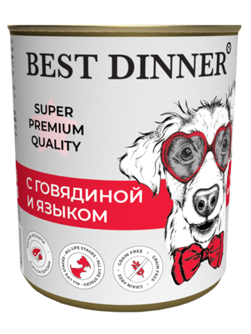 Best Dinner Super Premium Мясные деликатесы для взр собак и щенков с 6 мес (говядина,язык) 340 гр