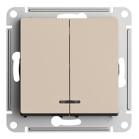 Выключатель двухклавишный с подсветкой 10AX 250 В. Цвет Песочный. Schneider Electric AtlasDesign. ATN001253