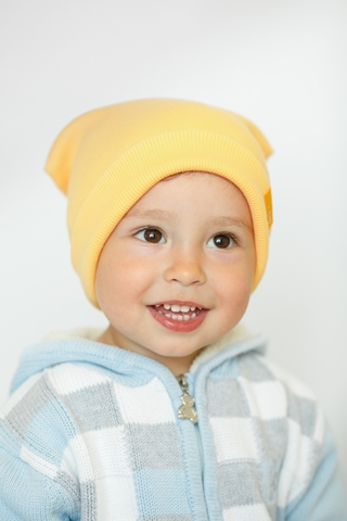 Детская шапка хлопковая в рубчик ванильно-желтая