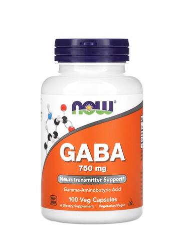 NOW Foods ГАМК, 750 мг, 100 растительных капсул