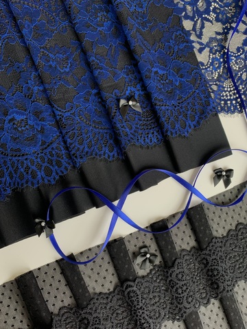 Кружево эластичное ультрамарин/чёрный 22 см, Китай