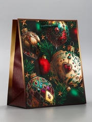 Пакет подарочный M вертикальный, «Золотые елочные шары», 26*32*12 см (Д*В*Ш), 1 шт.