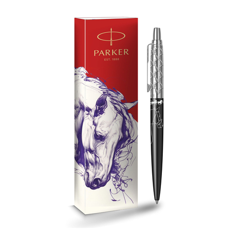 Шариковая ручка Parker Jotter Horse Special Editionl Black CT, стержень: M, цвет чернил : blue в подарочной коробке