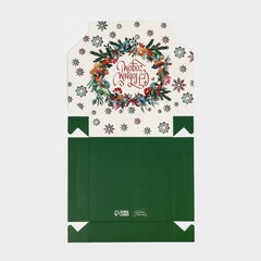Коробка складная одиночная Квадрат, С Новым годом, Венок, 14*14*3,5 см