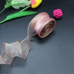 Лента органза с золотой нитью (4см*9,14м), Розовая сирень, 1 шт.