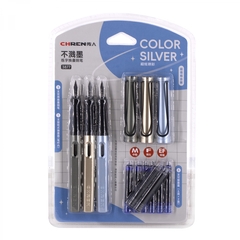 
          Набор перьевых ручек с картриджем Alingar, толщина пера M, F, EF, 3 ручки, 8 картриджей (6 син + 2 черн), цвет корпуса хаки, золотой, голубой