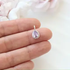 Подвеска Капля с сиреневым фианитом, 15*8 мм, родий, П422