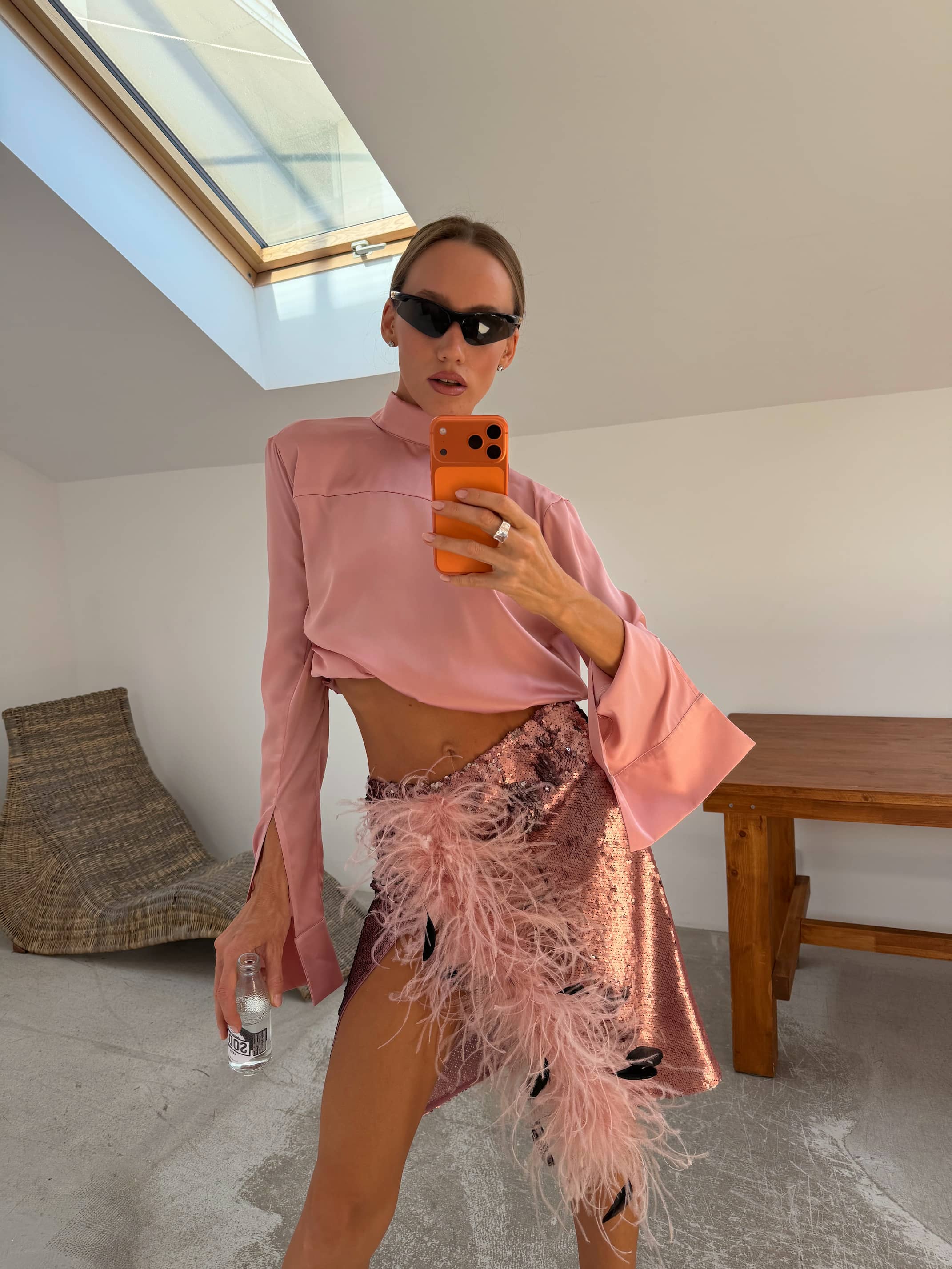 Атласная рубашка Trick Pink