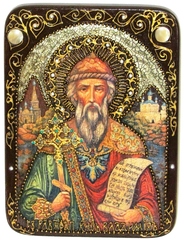 Инкрустированная икона Святой равноапостольный князь Владимир 29х21см на натуральном дереве в подарочной коробке