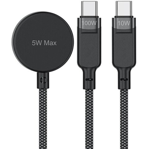 Кабель 3-в-1 ACEFAST C6-11 USB-C 3-In-1 100W Intelligent Balance Charging Data Cable с магнитной зарядкой для часов, черный