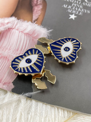 Накладка на пуговицу в форме сердца с глазом золотистая с синей эмалью