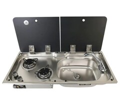 Газовая 2-х конфорочная плита с раковиной справа (12В, 775х365х150)
