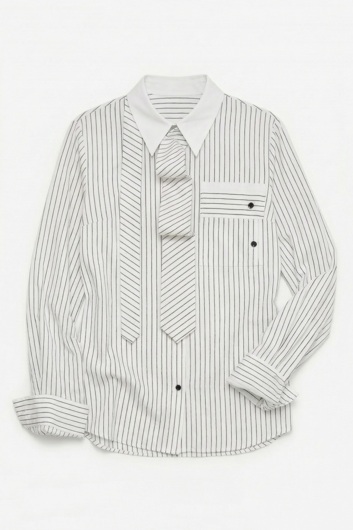 Рубашка с галстуком, белая в черную полоску