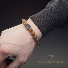 Браслет "Дракон". Нефрит Табачный. 10мм.