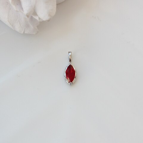 Подвеска Маркиз с красным фианитом, 14*5 мм, родий, П388