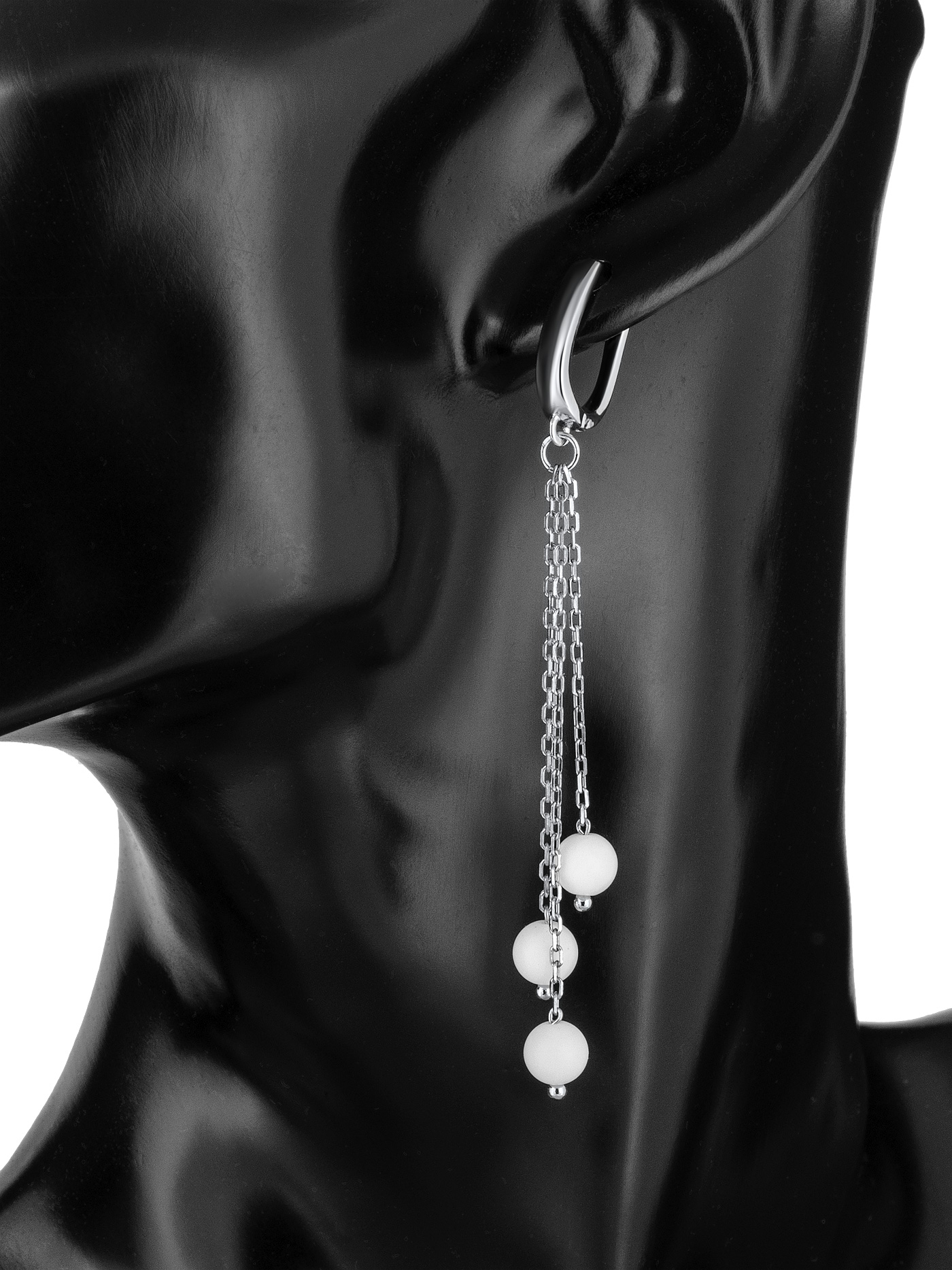 Асимметричные серьги с белым агатом