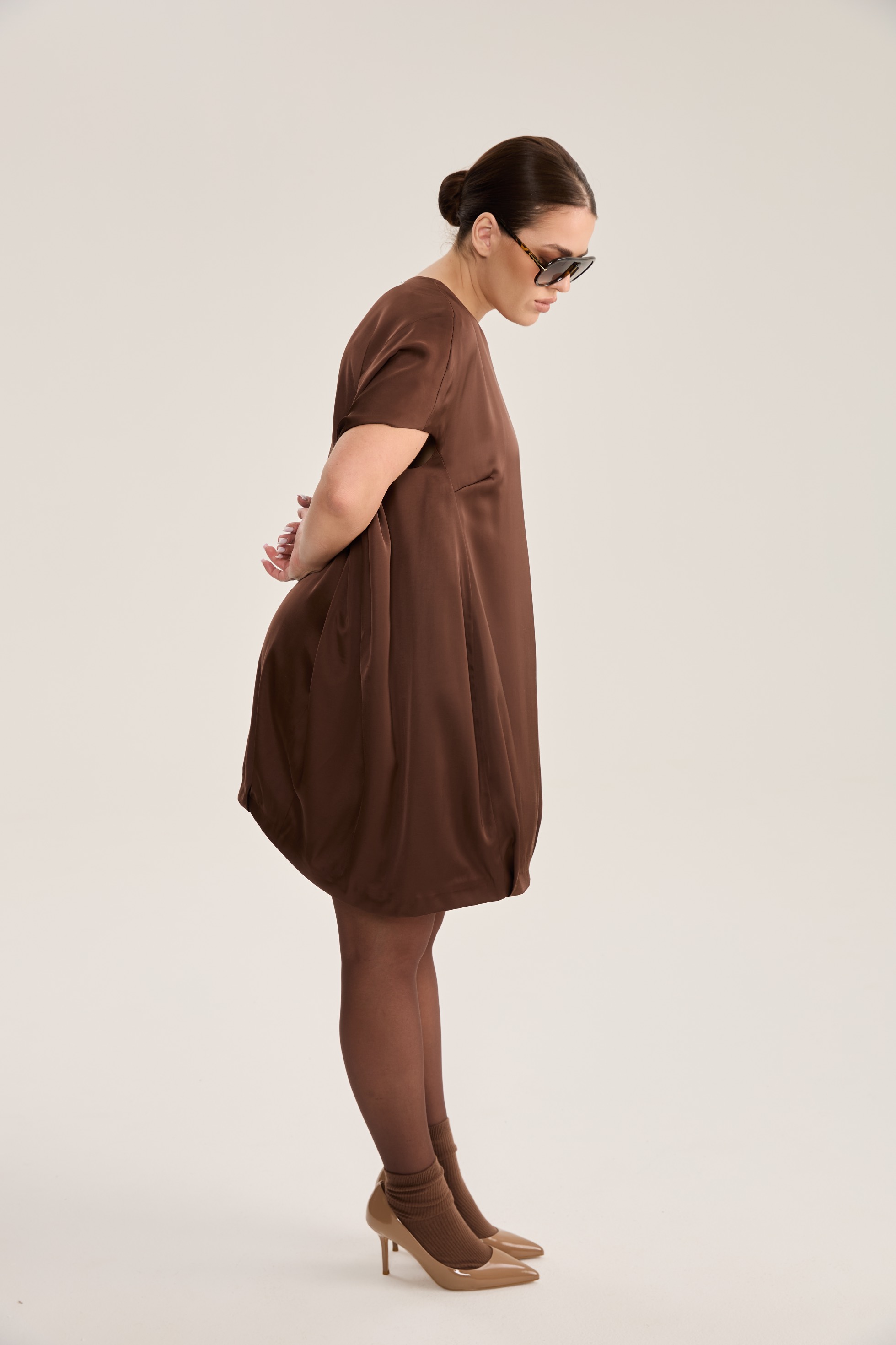 Платье-кокон мини, шоколад