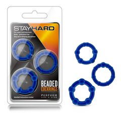 Набор из 3 синих эрекционных колец Stay Hard Beaded Cockrings - 