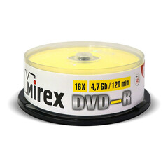 Носители информации DVD-R, 16x, Mirex, Cake/25, UL130003A1M