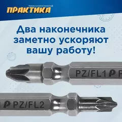 Бита отверточная ПРАКТИКА Профи двусторонняя PZ/FL1-PZ/FL2 х 65мм (2шт) (906-821)