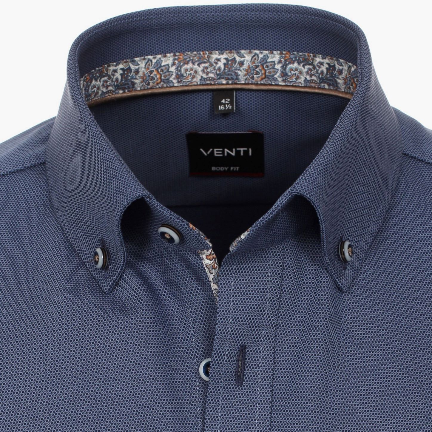 Рубашка Venti Body Fit 123932800-103 темно-синяя с растительной отделкой