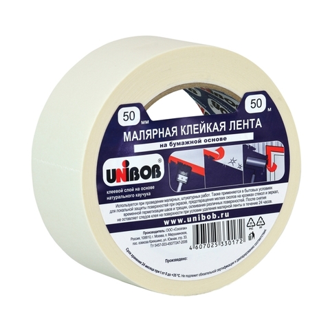 Unibob Малярная клейкая лента (скотч), белая, 50 мм х 50 м