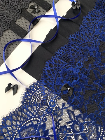 Кружево эластичное ультрамарин/чёрный 22 см, Китай