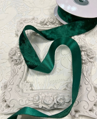 Лента двусторонняя велюр/атлас 2,5см цвет зеленый (1м)