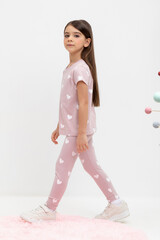 брюки  для девочки  КР 4074/розово-сиреневый,сердечки