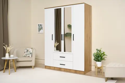 Шкаф 4-х створчатый Евро ШК-12 крафт / белый