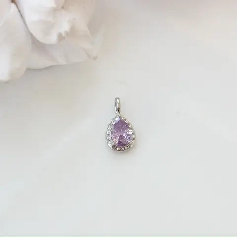 Подвеска Капля с сиреневым фианитом, 15*8 мм, родий, П422