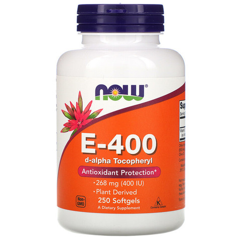 Now Foods, Натуральный витамин E-400, 268 мг, 250 мягких желатиновых капсул